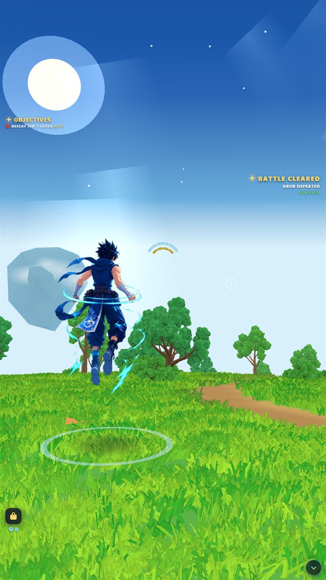 A BATTLE CLEARED banner over a meadow at the close of a fight